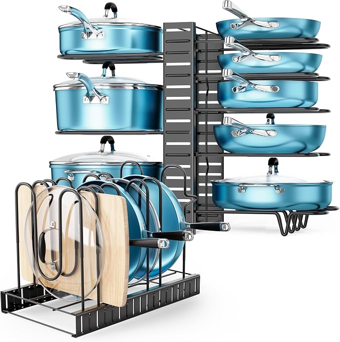 ORDORA Pots and Pans Organizer Under Cabinet 16.6" 8-Tier Adjustable 2-Pack - Image 5