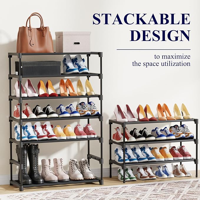 Kitsure Shoe Rack - Non-Woven Shoe Rack Shelf, Shoe Organizer for Closet, Entryway, Garage & Corridor, Stackable Shoe Shelves, 27.5" Wide - 5 Tier, Black | Shoe Organizer for Closet, Entryway, Garage, Stackable Shoe Shelves, college dorm&apartment esse... - Image 5