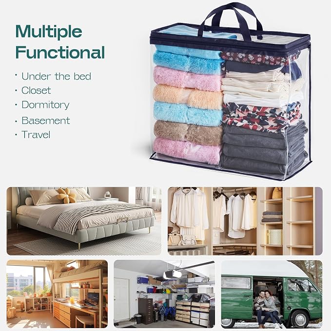 5 Pack Clear Storage Bags for Clothes, 22L Blanket Storage Bags, Under Bed Storage, Closet Organizers Bag, Upgraded Version Two-Way Zippers Design(Navy Blue) - Image 9