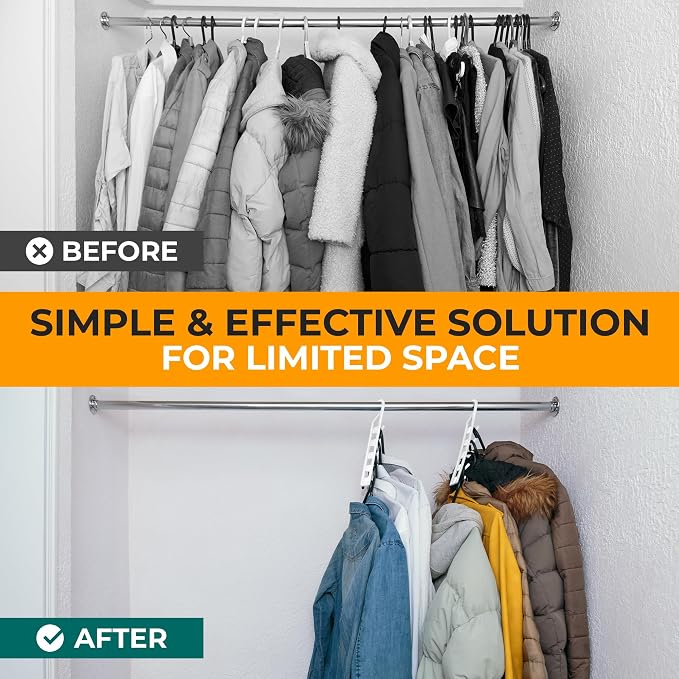 CraftyCrocodile Space Saving Hangers for Clothes - 6 in Pack, Heavy Duty Plastic, Multi Closet Space Savers for Shirts, Pants, Jeans, Sweaters - Hanger Organizer Space Saver, White - Image 4