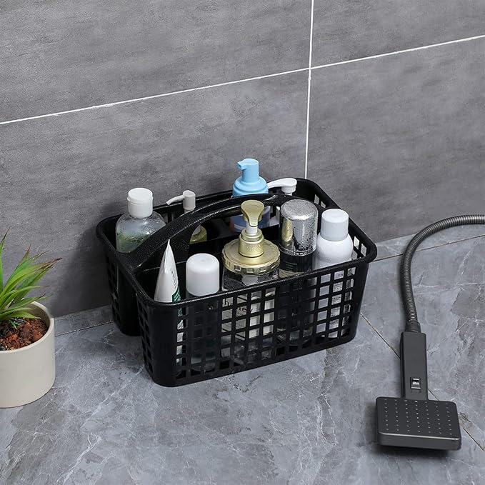 Portable Shower Caddy Basket Plastic Storage Basket with Compartments Black - Image 2