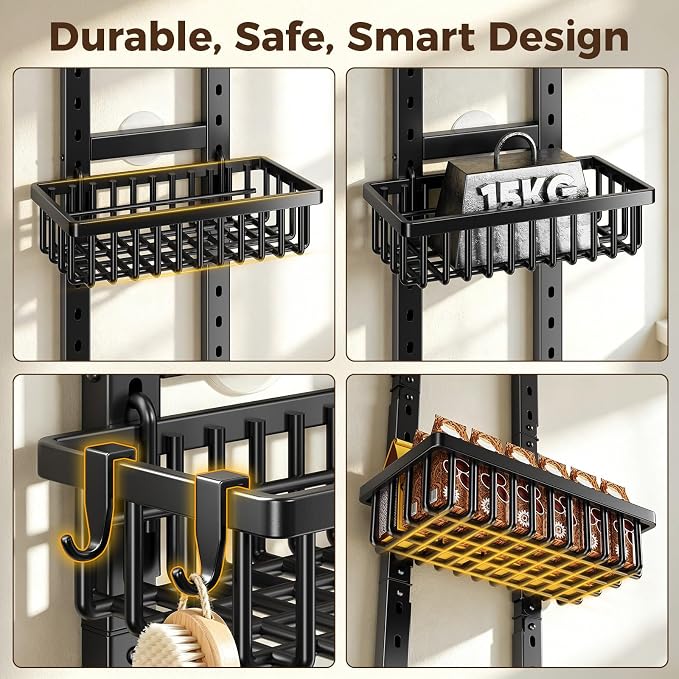 POKIPO 9 Tier Narrow Over The Door Pantry Organizer, 2 in 1 Wall Mount or Hanging Spice Rack with Adjustable Deep Basket, Heavy-Duty Seasoning Organizer and Storage for Kitchen Closet Bathroom - Image 4