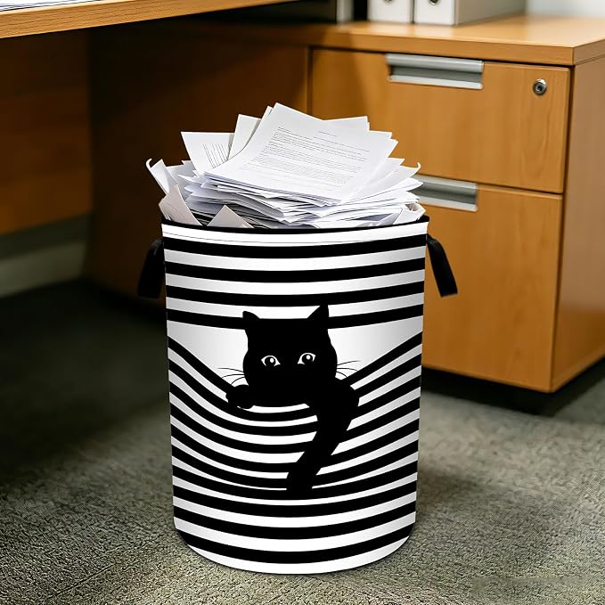 Black White Cat Laundry Basket Foldable Laundry Hamper With Handles Clothes Storage Bucket Organizer Laundry Bag For Bedroom Bathroom Laundry Storage 19.6 x 15.7 - Image 7