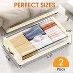 Under Bed Storage with Wheels 2Pack Storage Containers with Clear Window | Under Bed Drawers Rolling Under Bed Storage for Clothes,Shoes, Blankets (30.71 x 16.93 x 6.69 in, Beige) - Image 2