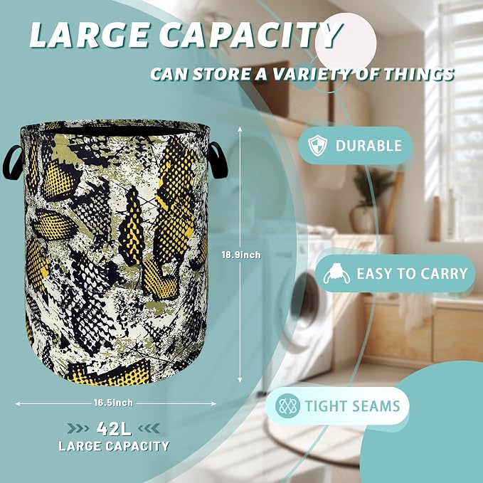 Retro Snake Laundry Basket Oxford Cloth Foldable Hamper 18.9x16.5 In - Image 2