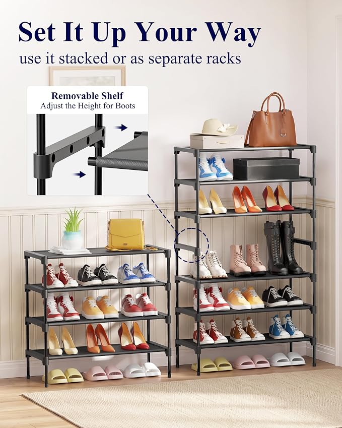 Kitsure Shoe Rack - Non-Woven Shoe Rack Shelf, Shoe Organizer for Closet, Entryway, Garage & Corridor, Stackable Shoe Shelves, X-Large, Black | Shoe Organizer for Closet, Entryway, Garage, Stackable Shoe Shelves, college dorm&apartment essentials - Image 7