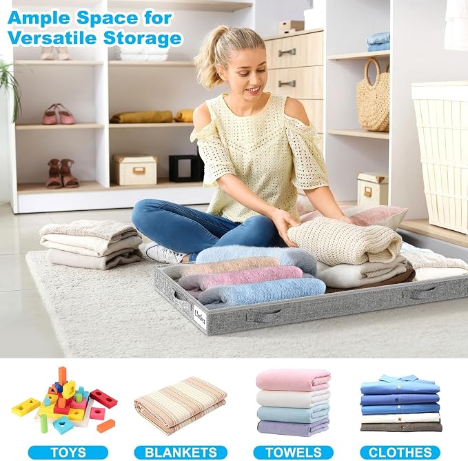 4 Inch Low Profile Under Bed Storage Drawer 4 Pack, Lightweight Underbed Clothes Storage Container Bins With NO STURCTURE, Shallow Storage Bag for Dorm & Home, With Clear Lids & Water-Resistant Fabric - Image 4