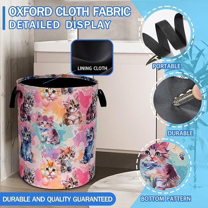 Cute Cat Pet Laundry Basket Foldable Oxford Cloth Hamper 18.9 x 16.5 Inch - Image 2