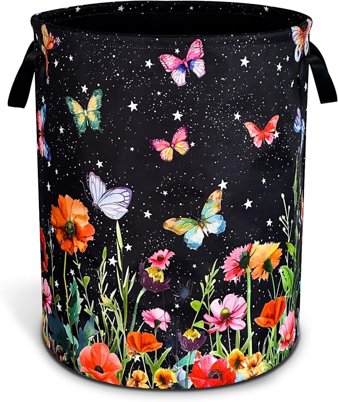 Colorful Butterflies Flowers Laundry Basket Oxford Cloth 18.9 x 16.5 Inch by Unknown