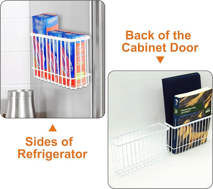 2 Pack Cabinet Door Organizer, Foil and Plastic Wrap Organizer, Wall Mounted Kitchen Organizers and Storage Wire Basket, Pantry Door Storage Kitchen Wrap, White - Image 5