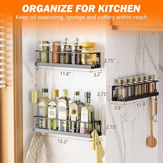 Bunoxea Spice Rack Wall Mounted 4 Pack,RV Spice Rack,Black - Image 8
