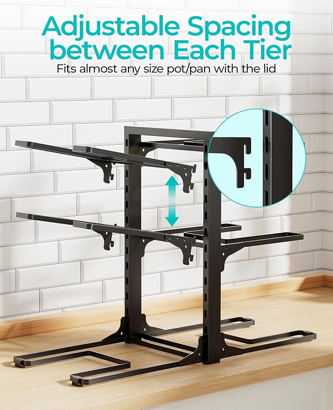ORDORA Pots and Pans Organizer Under Cabinet 13.8", 6-Tier Adjustable Rack - Image 6