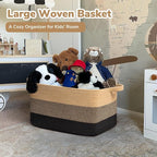 Goodpick Large Woven Blanket Basket, Rectangle, Black Jute, 75L - Image 2