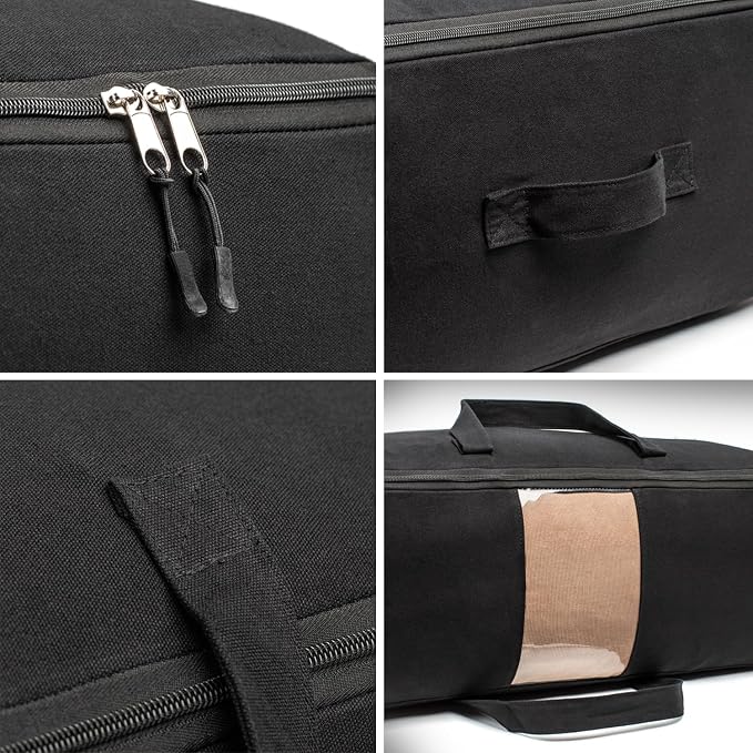 Soft Canvas Storage Bags with Zipper. Thick Breathable, 2pc King/Queen Comforter Organizer. Four Carrying Handles and Window. Large 25x19x9in Bag for Sheets Blankets Bedding Pillows, Clothes (Black) - Image 7