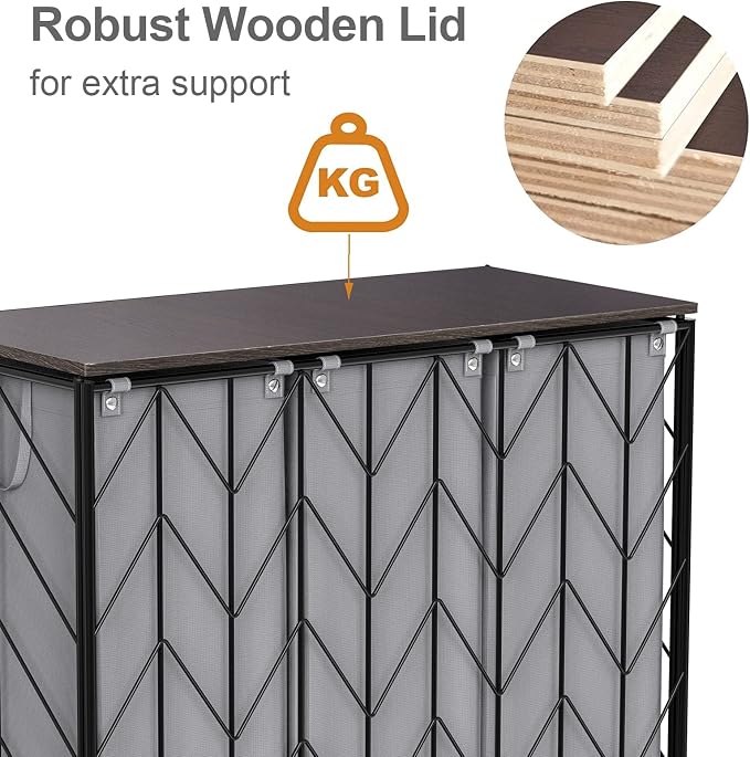 WOWLIVE Laundry Hamper 3 Section with Lid, 142L Laundry Basket with Wheels - Image 6