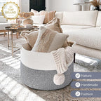 INDRESSME XXXLarge Woven Rope Blanket Basket Living Room Navy, 90L - Image 6
