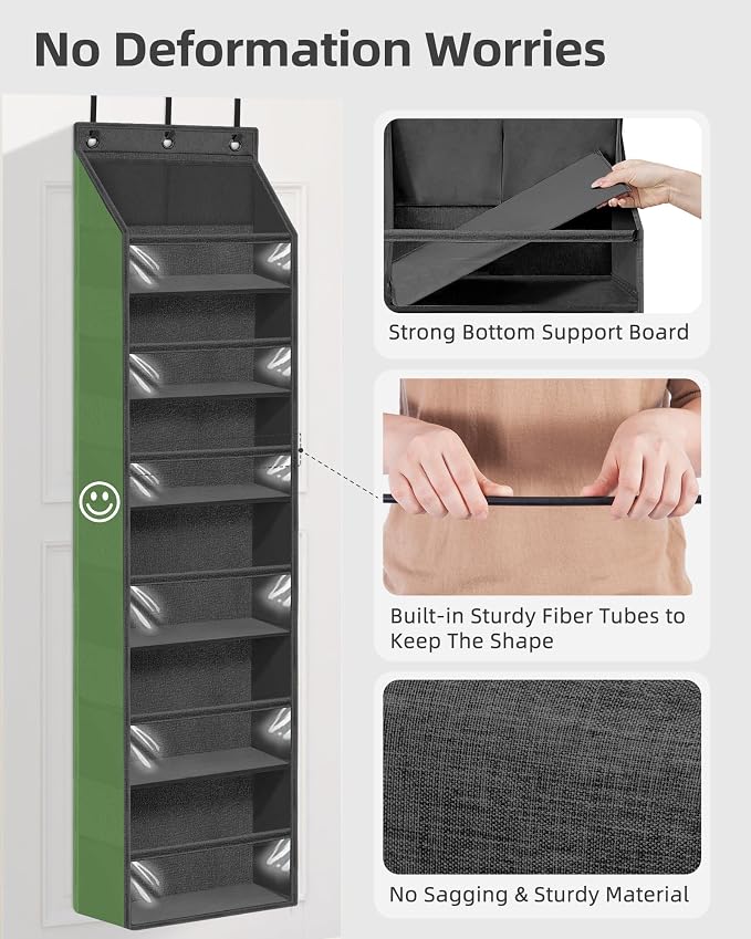 STORAGE MANIAC Over the Door Organizer 6-Shelf Closet Hanging Storage with 14 Mesh Pockets, 66lbs Capacity Clear Deep Pockets Behind Door Storage for Nursery, Bathroom, Bedroom, 1 Pack Black - Image 4