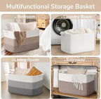Goodpick Large Woven Blanket Basket 23.6" x 15.7" x 13.8" Cotton Rope Storage Organizer for Dirty Clothes Pillows, Soft Toy Storage Basket for Nursery Home Decor, White & Light Brown - Image 4