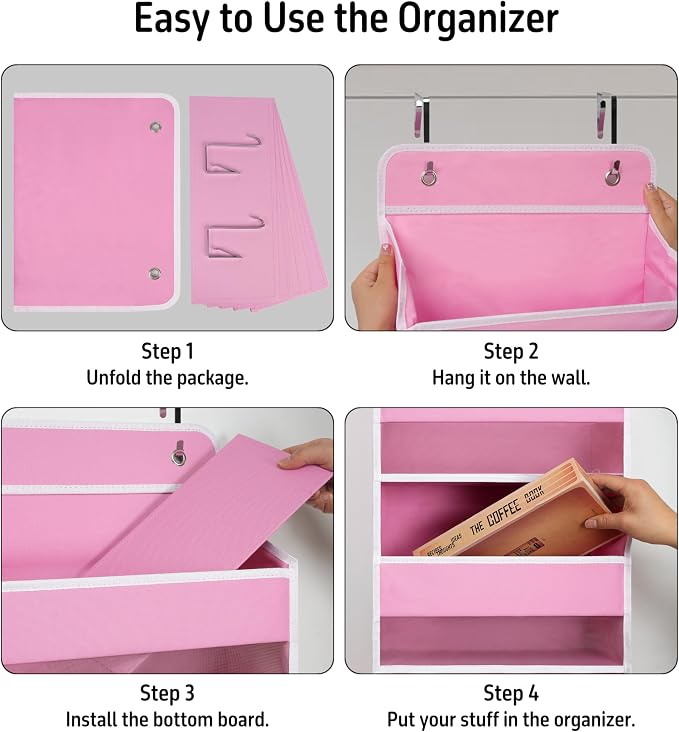 Giraffe Creation Compact Pink Over Door Organizer with 4 Large Clear Pockets, Compact Hanging Door Storage for Nursery, Bedroom, Bathroom, Closet, Baby Essentials - Image 5