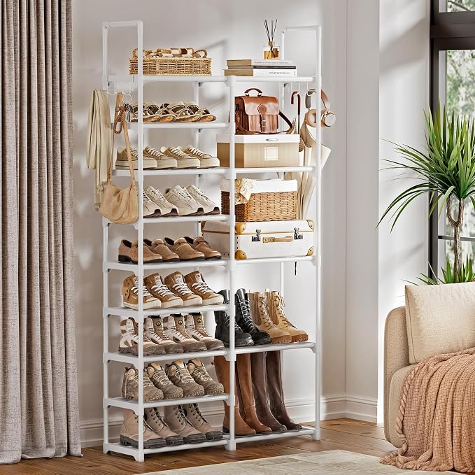 WOWLIVE 9 Tier 2-Column Shoe Rack, 30-35 Pairs Stackable White - Image 4