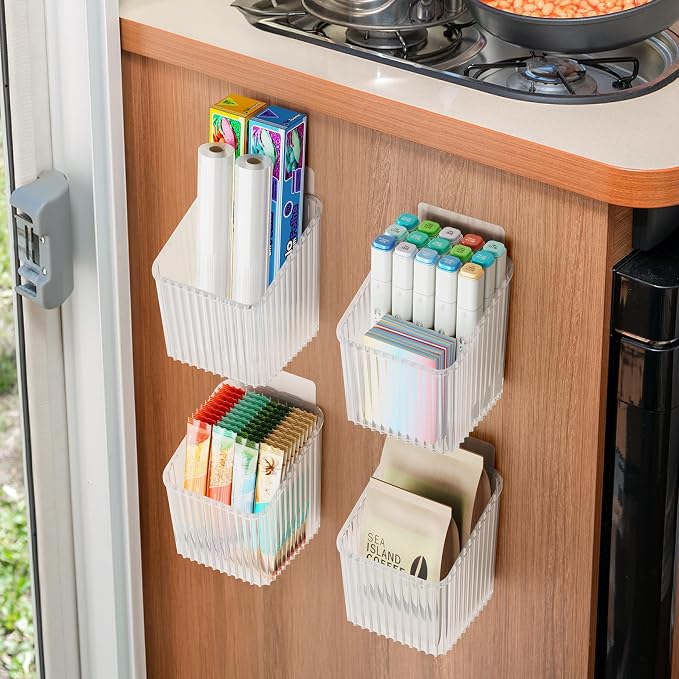 NiHome 4-Pack Cabinet Door Organizer, Adhesive RV Camper Wall Storage Caddy - Image 2