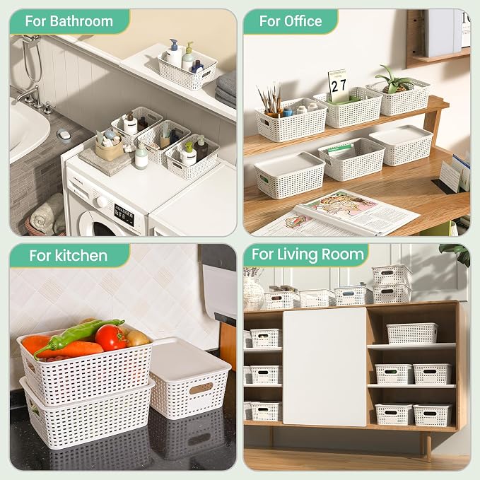 Ohmlove 8 Pack Plastic Storage Baskets with Lids for Organization - Image 6