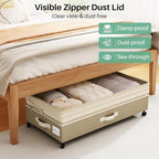 Kitstorack 2Pack Height-adjustable Under Bed Storage with Wheels, Under Bed Storage Containers,Under Bed Shoe Storage Organizer with Clear Window&Label, Suitable for Clothes Storage, Beige & Linen - Image 5