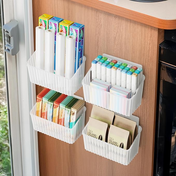 NiHome 4-Pack Cabinet Door Organizer, Adhesive RV Camper Wall Storage Caddy - Image 2
