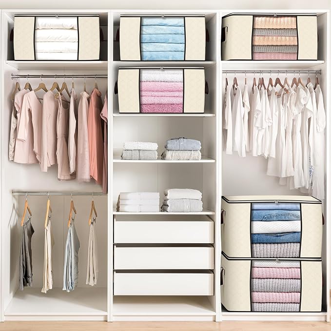 90L Large Storage Bags, 10 Pack Clothes Storage Bins Closet Organizers | Foldable Storage Containers, with Reinforced Handle, for Clothing, Blanket, Comforters, Bed Sheets, Pillows and Toys - Image 2