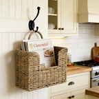 Hanging Magazine Basket, Woven Wall Magazine Holder Organizer with Handle for Mail, Files, Books - Water Hyacinth Farmhouse Storage Rack for Bathroom, Kitchen, Office (1, Sea Grass) - Image 5
