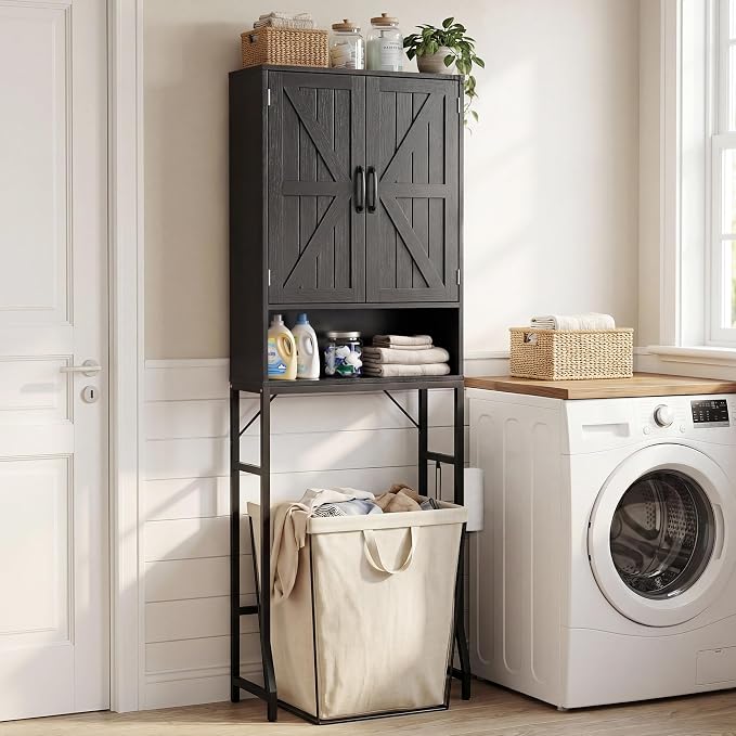 Over The Toilet Storage Cabinet,23.6" W Bathroom Organizer, Black - Image 3