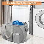 2 Pack Collapsible Laundry Baskets with Lid, Foldable Laundry Basket with Pockets, Pop Up Hamper with Dual Handles, 99L Sturdy Hampers for Clothes, Groceries, Supplies, Tools, Grey - Image 3