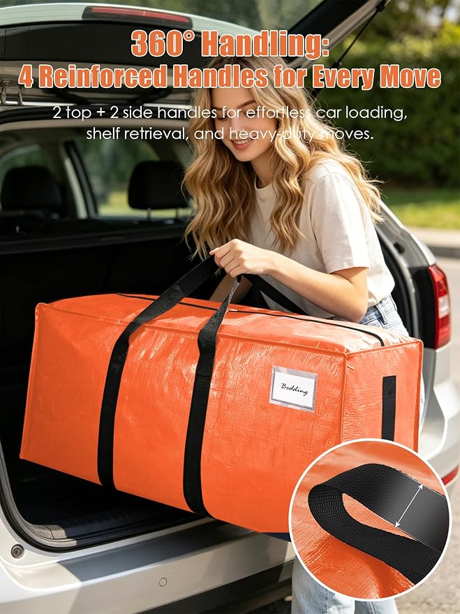 SWEET DOLPHIN 8 Pack 200LB Heavy-Duty Moving Bags with Wrap-Around Handles, Extra Large Storage Totes for Space Saving, Clothes Storage Bags, College Dorm Essentials, Multicolor, 24 Gal - Image 5