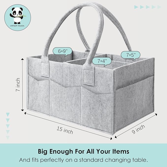 HIPHOP PANDA 2-Pack Diaper Caddy Organizer - Nursery Storage Bin & Car Organizer for Diapers, Wipes, and Baby Essentials - Dual-Color Solid Set (Grey/Oatmeal), Large Size - Image 6