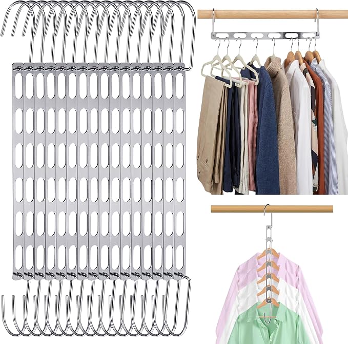 16 Pcs Space Saving Hangers for Clothes, Metal Foldable Magic Hanger Organizer for Closet, Heavy Clothes, Dorm Room Essentials, Silver by Unknown