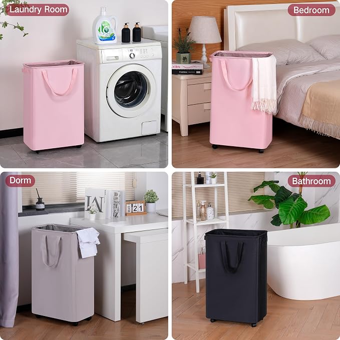 efluky Slim Laundry Hamper with Wheels, Rolling Laundry Basket for Clothes, Small Laundry Basket for Bedroom, Dorm and Laundry Room, 75L (19.8 Gallons) Black - Image 6