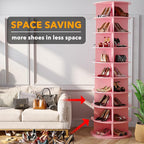 SpaceAid 9 Tier Rotating Shoe Rack Tower, Spinning Shoe Display Lazy Susan, Revolving 360 Shoe Rack Storage Round Carousel, Vertical Handbag Rotate Shoes Closet Organization (9-Tier Pink) - Image 3