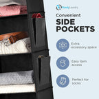 Handy Laundry Hanging Closet Organizer - 6 Shelf Storage for Clothes, Sweaters, Shoes & Accessories - Space-Saving Wardrobe Shelves with Hooks for Dorm, RV & Small Closet Organization (Black) - Image 5
