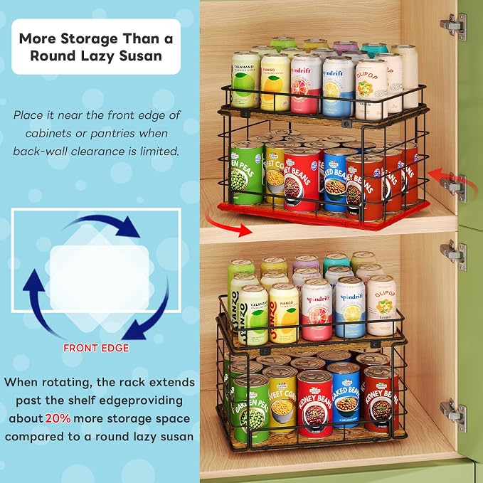 360° Rotating Lazy Susan Can Organizer for Pantry, Holds 26 Cans, Black - Image 2