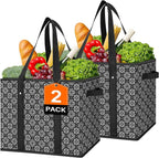 Reusable Grocery Bags 2 Pack, Foldable & Water Resistant Shopping Bags by WiseLife
