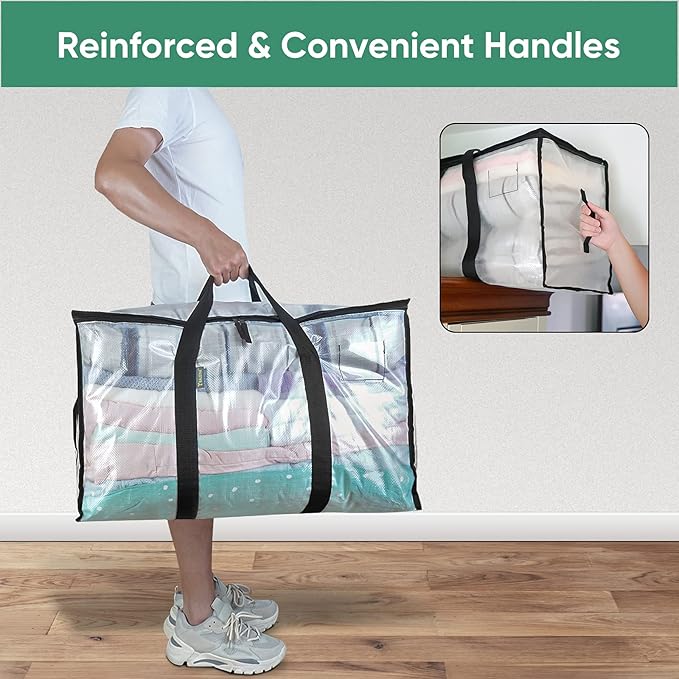 BALEINE 6-Pack Oversized Moving Bags with Reinforced Handles, Heavy-Duty Storage Tote for Clothes, Moving Supplies (Clear, 6-Pack) - Image 5