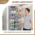 MISSLO 30 Pairs Over the Door Shoe Organizer Breathable Mesh Hanging Shoe Rack for Closet Storage with Wide Deep Pockets 10 Tier Shoes Holder Fit All the Family's Sneakers, Boots, Heels (Grey, 71") - Image 3
