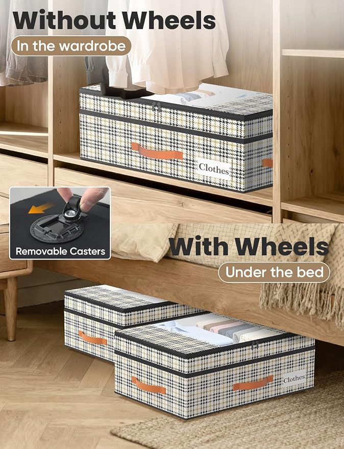 TOSKING 2-Pack Under Bed Storage Drawers with Wheels, 6 Vacuum Bags, Adjustable Height 7.9-10.2", 63L/80 lbs Clear Lid Rolling Bin, 900D Oxford, Space Saver for Dorm Bedroom Clothes Shoes, Houndstooth - Image 6