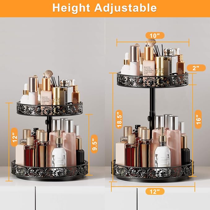 2 Tier Lazy Susan Organizer Turntable Height Adjustable, Black - Image 3