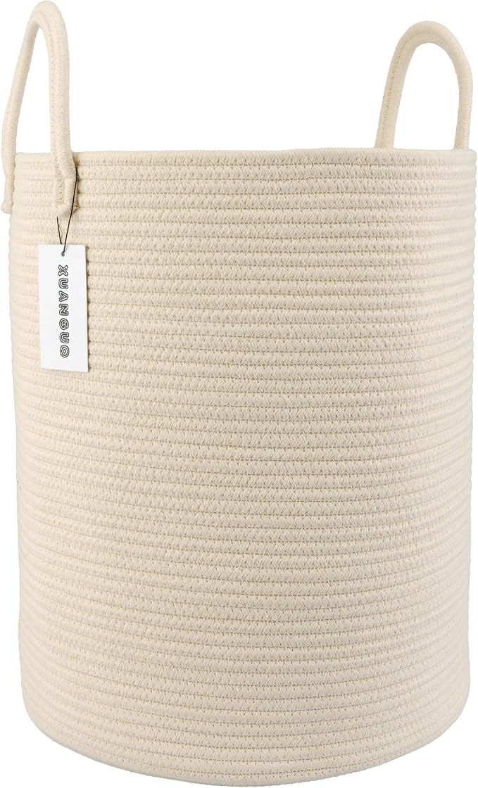 XUANGUO Cotton Rope Laundry Basket Hamper for Clothes, beige by XUANGUO