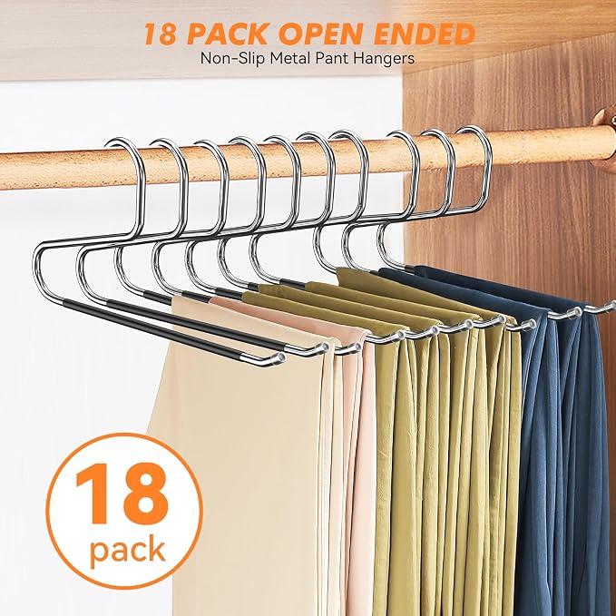 18 Pack Pants Hangers Space Saving,Open Ended Metal Pant Hangers - Image 2