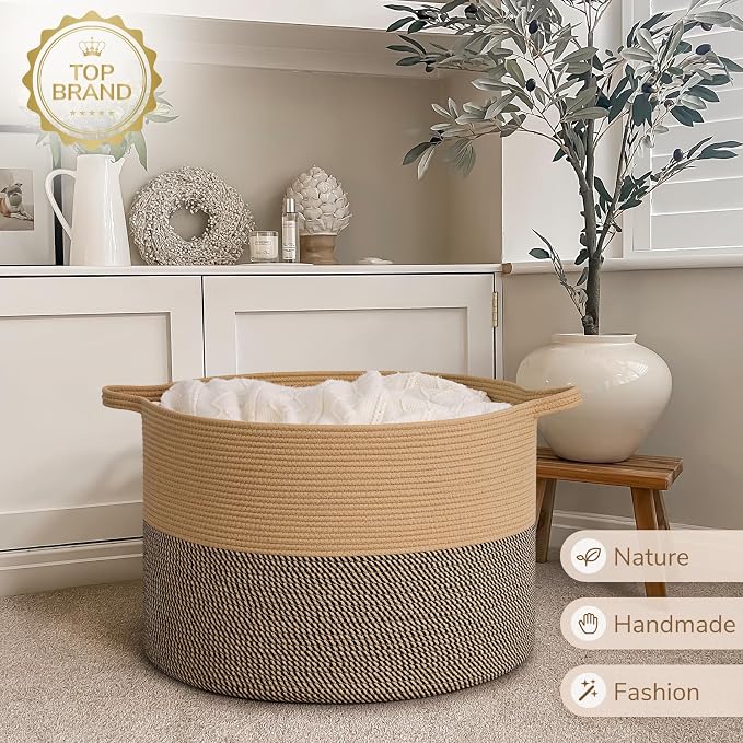 INDRESSME 115L Extra Large Woven Wicker Blanket Basket Living Room - Image 7