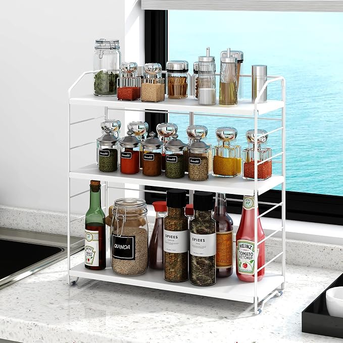 BOIVSHI Bathroom Countertop Organizer, 3-Tier Bathroom Counter Organizer, 8-Levels Height Adjustable, Bathroom Organizer for Kitchen, Livingroom, Office Storage, Metal White - Image 5