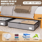 EE-RoomWorld Under Bed Storage with Wheels, No Assemble Required 5.5 inches height grey under bed storage bins,Low Profile Rolling Underbed Shoe Storage containers，dorm underbed storage drawers - Image 2