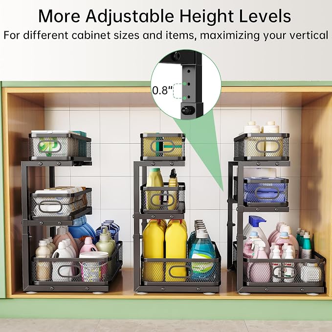 2-Pack 3-Tier Under Sink Organizer, Slide Out Cabinet Storage, Kitchen/Bath - Image 6